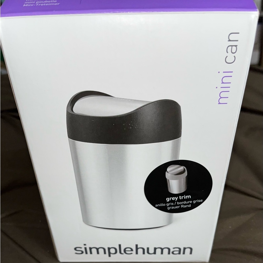 Simplehuman Mini Can in Silver with Gray Trim
